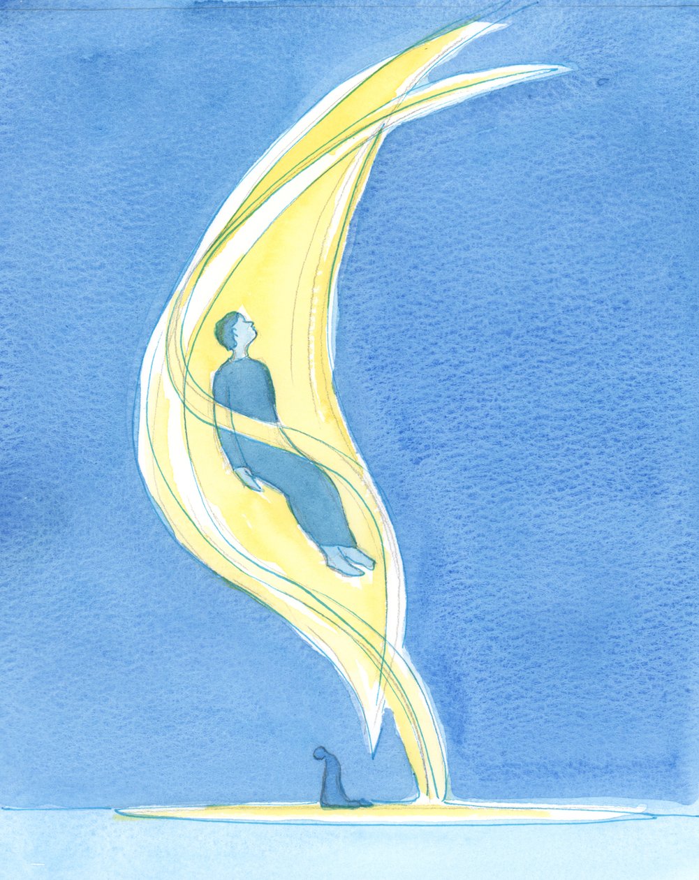 Tefekkürde sanki büyük bir "nefes" içinde tutulabiliriz: Kutsal Ruh olan "rüzgar"da tutulur, 2003 (kağıt üzerinde w/c) by Elizabeth Wang