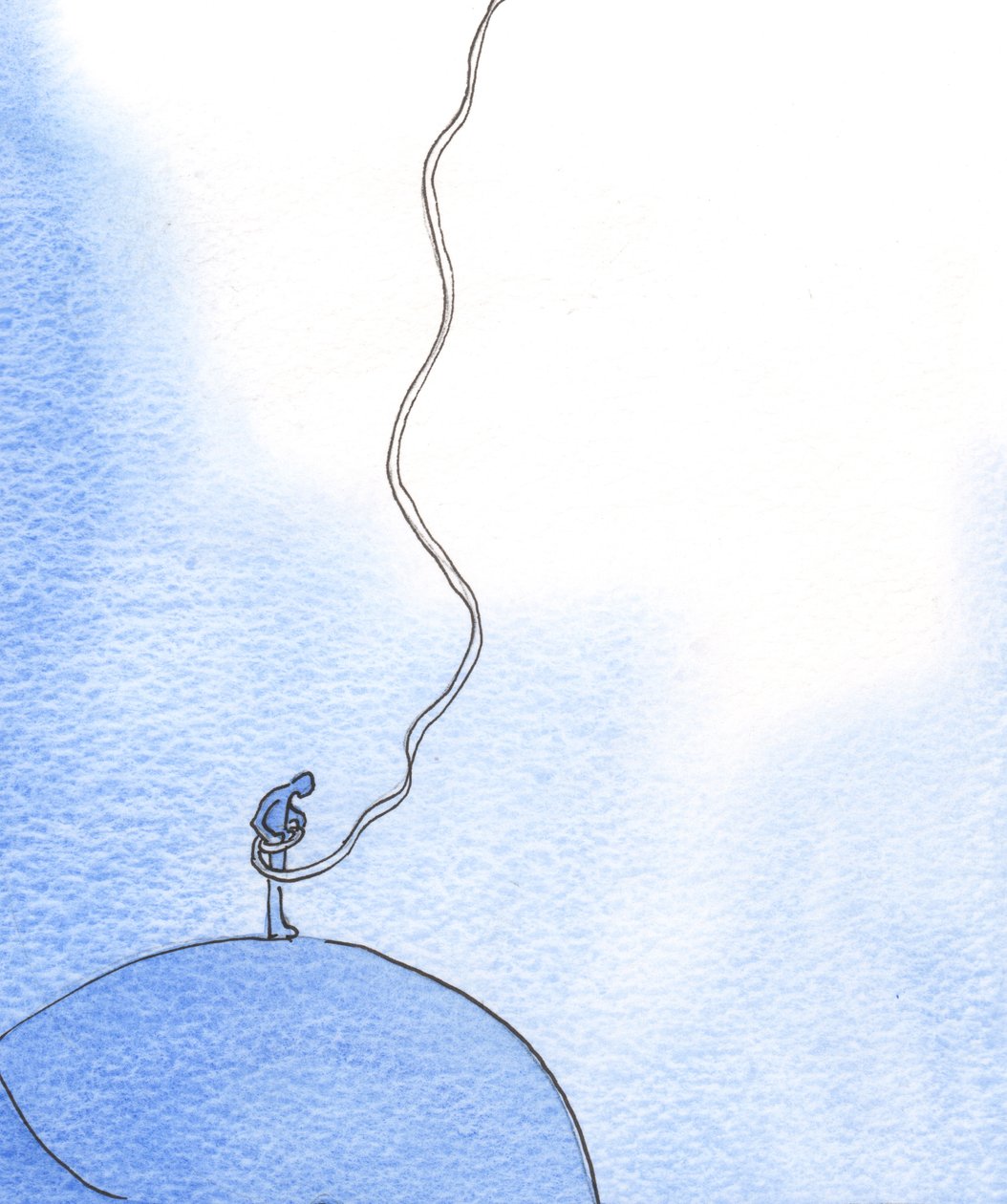 Sanki ihtiyacı olan biri için aracılık ettiğimizde, Mesih istekli bir ruhu yukarı çekmek için Cennetten bir ip indirir, 2003 (kağıt üzerinde w/c) by Elizabeth Wang