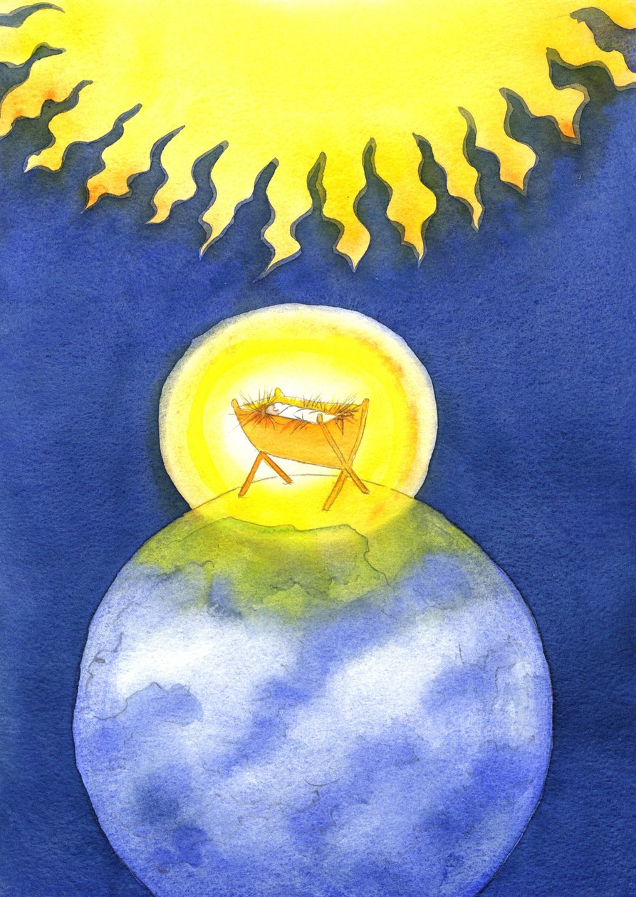 İsa Mesih Tanrı tarafından yaratılmıştır; yine de dünyaya iktidarda değil, çaresiz bir bebek olarak geldi, 2001 (kağıt üzerinde w/c) by Elizabeth Wang