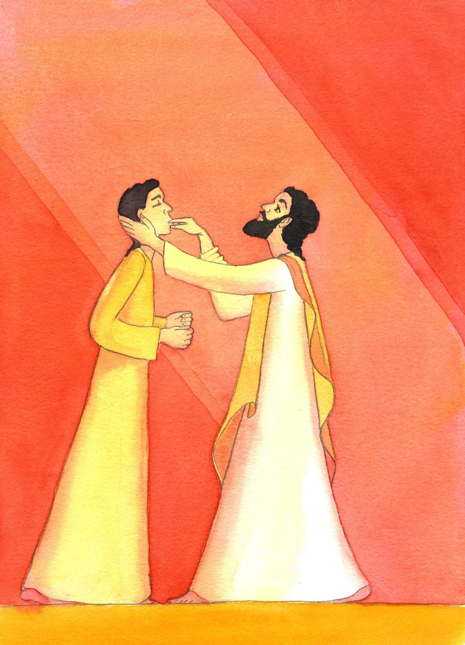İsa, dua ederken gözlerini cennete kaldırırken sağır adamı iyileştiriyor, 2001 (kağıt üzerinde w/c) by Elizabeth Wang