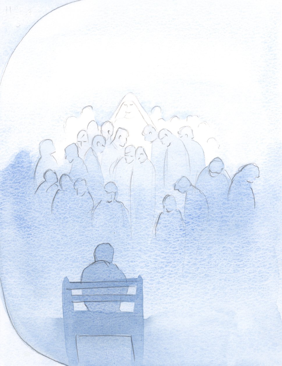 Tüm sevgilileri duada listelediğim için Mary huzur içinde bekledi - rahipler ve diğerleri., 2001 (kağıt üzerinde w/c) by Elizabeth Wang