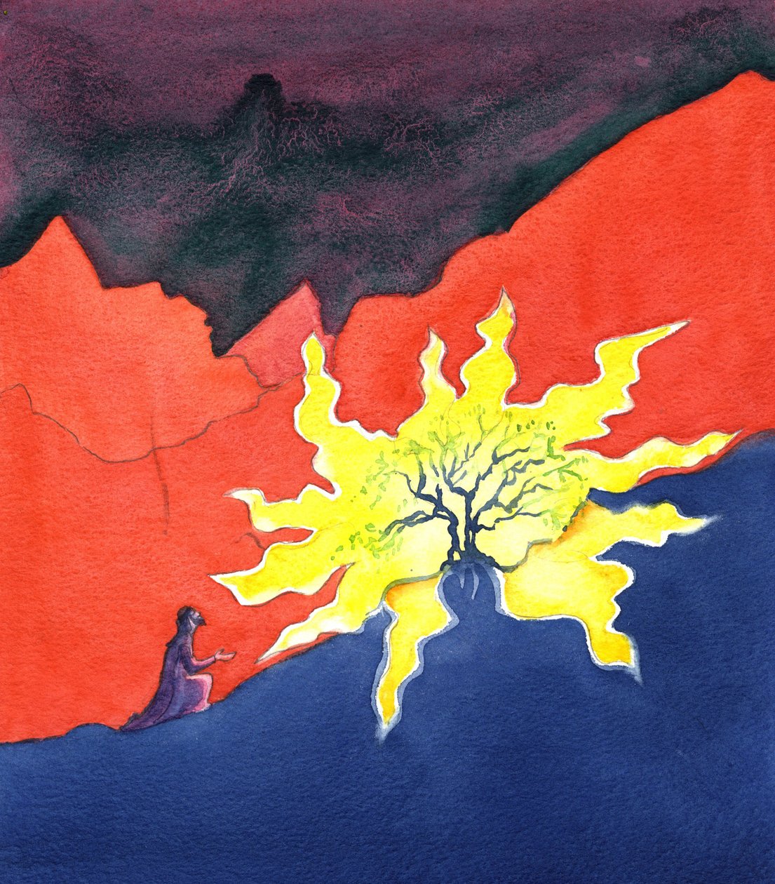 Musa ve yanan çalı, 2001 (kağıt üzerinde w/c) by Elizabeth Wang