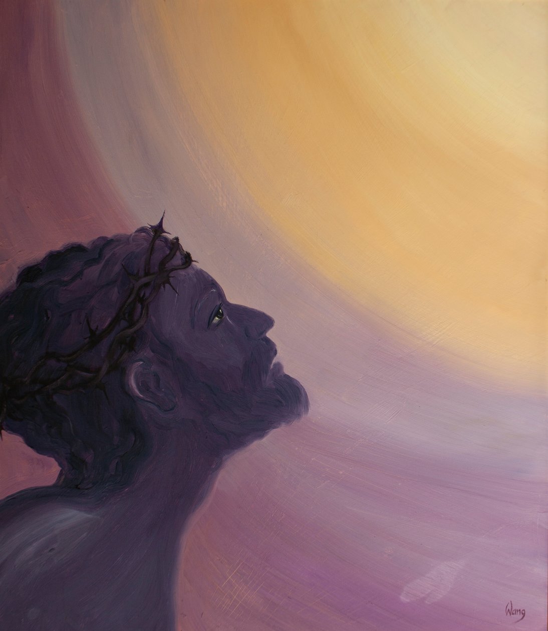Çarmıhta İsa, hemcinslerini ilahi sevgisiyle sevdi ve suçları için sonsuz bir tazminat teklif etti, 2001 (gemide petrol) by Elizabeth Wang