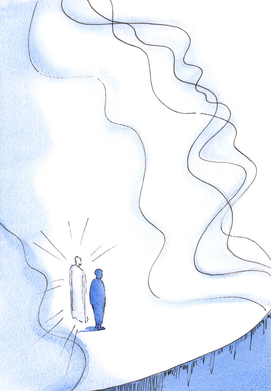 Sadece Mesih aracılığıyla Tanrılığın ezici saflığı ve gücüyle yüzleşebiliriz, 2002 (kağıt üzerinde w/c) by Elizabeth Wang