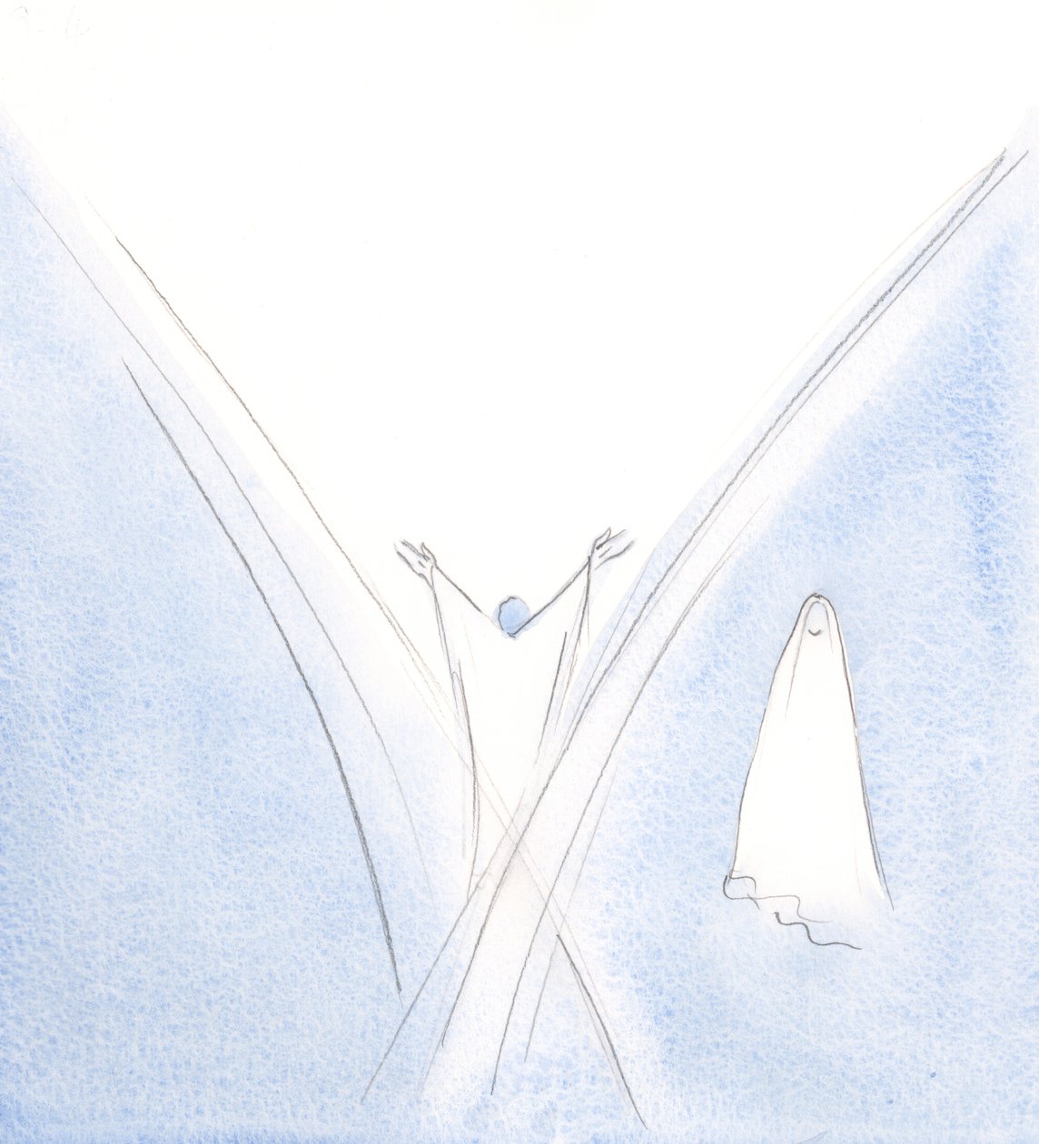 Kutsal Leydimiz Mesih için yaşayan bir çadırdı, ama onu bir tarafta, başı alçakgönüllülükle eğik dururken gördüm., 2000 (kağıt üzerinde w/c) by Elizabeth Wang