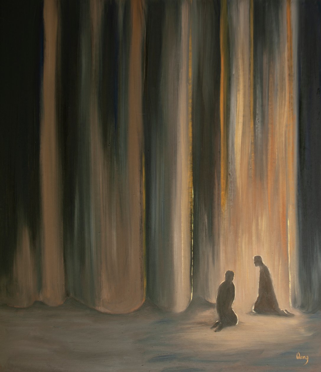 Karanlıkta bile dualarımız bizi perdenin arkasında yatan Göksel görkem için hazırlayan İsa ile birleştirir, 2001 (gemide petrol) by Elizabeth Wang