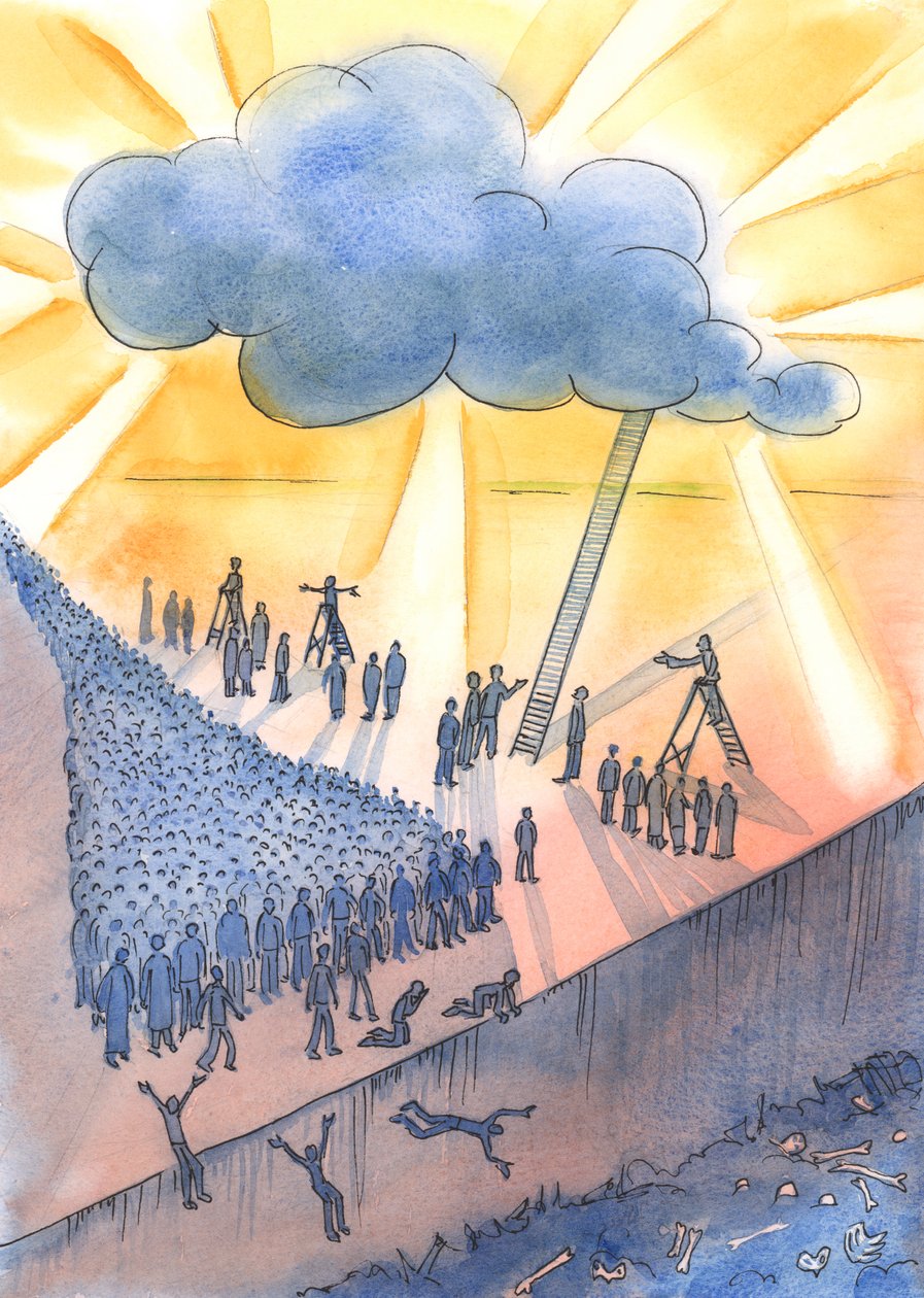 İnsanlar ölüme doğru ilerliyorlar ve belki de Cehennem, 2004 (kağıt üzerinde w/c) by Elizabeth Wang