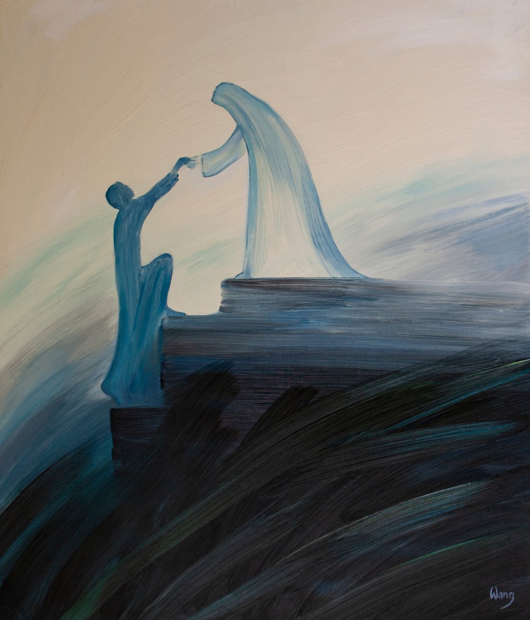 Kutsal Bakire Meryem, Annemiz, bizim için sürekli dua eder ve Kutsal Ruhlar da dahil olmak üzere ona emanet ettiğimiz kişilere yardım eder, 2001 (gemide petrol) by Elizabeth Wang