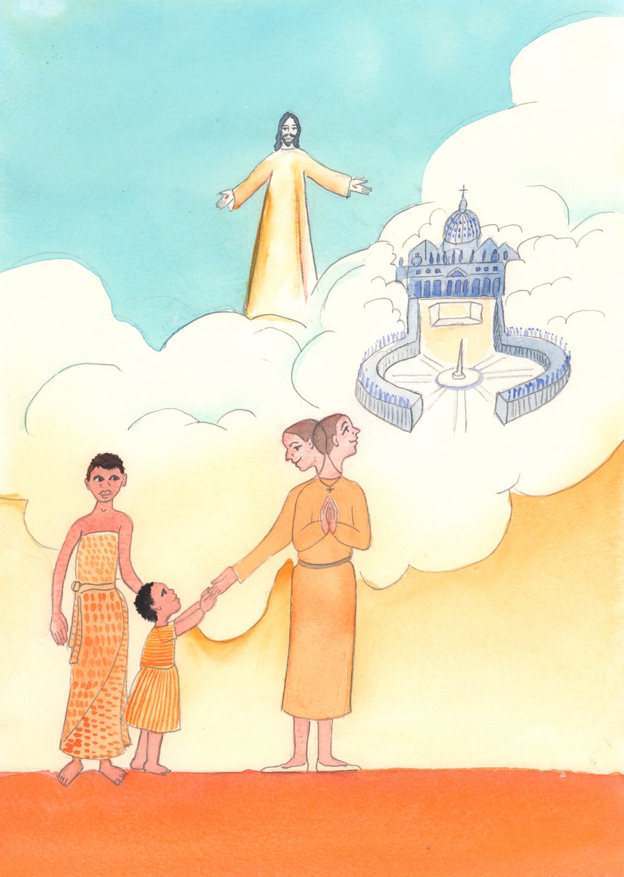 Katolik yaşam tarzı sevgi ve itaatten oluşur, 2003 (kağıt üzerinde w/c) by Elizabeth Wang