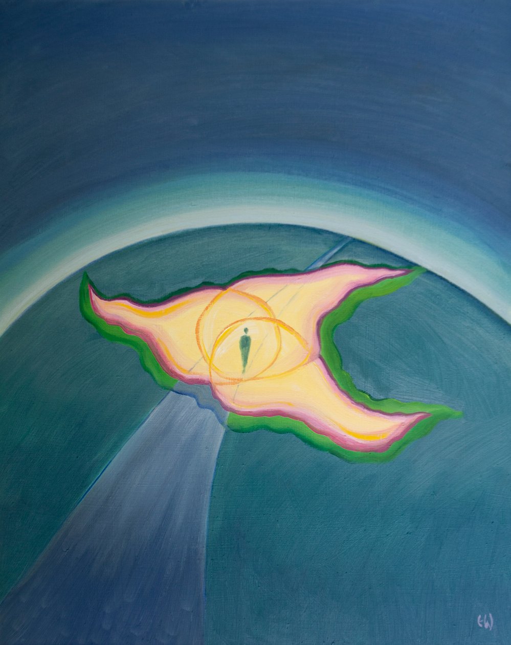 İlahi Kişiler, varlığı ve koruması bizi dünyevi yolculuğumuzda saran bir ateşte üç alev gibidir, 2001 (gemide petrol) by Elizabeth Wang