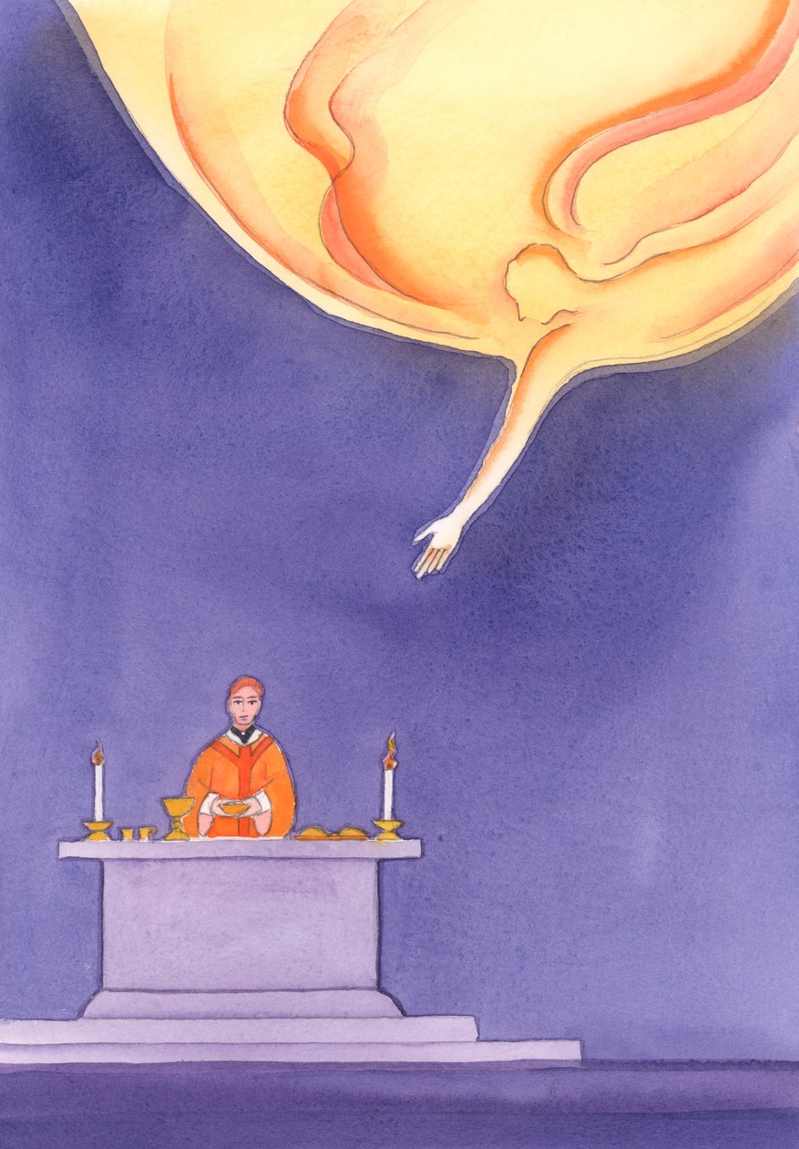 Baba, sunağa getirdiğimiz hediyeleri memnuniyetle kabul ediyor, 2002 (kağıt üzerinde w/c) by Elizabeth Wang