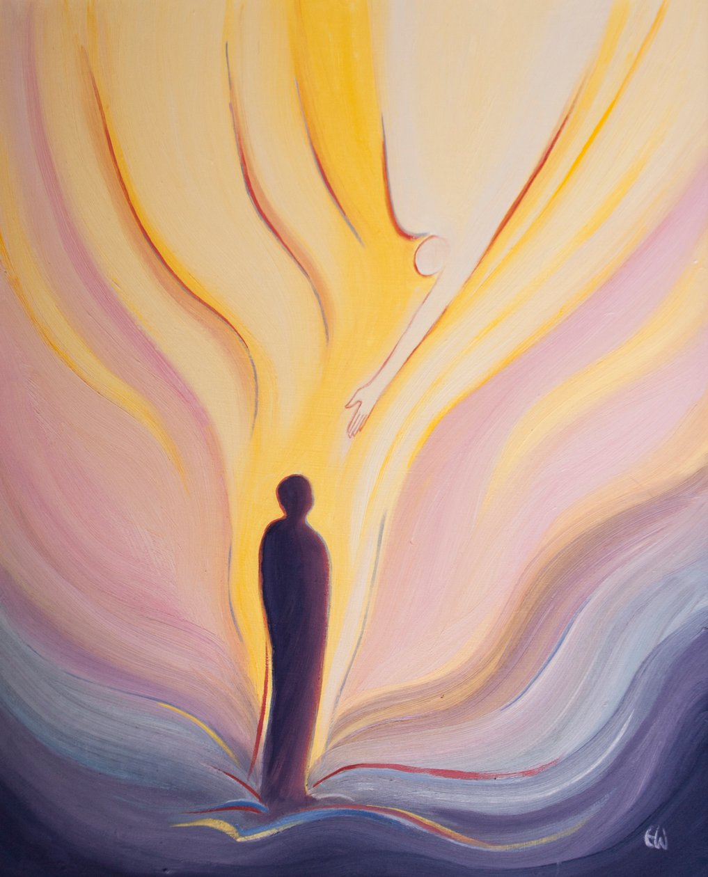 Kutsal Ruh, cennetten gelen ateş gibidir, bize sevgisini, saflığını, bilgeliğini ve gücünü getirir, 2002 (gemide yağ) by Elizabeth Wang