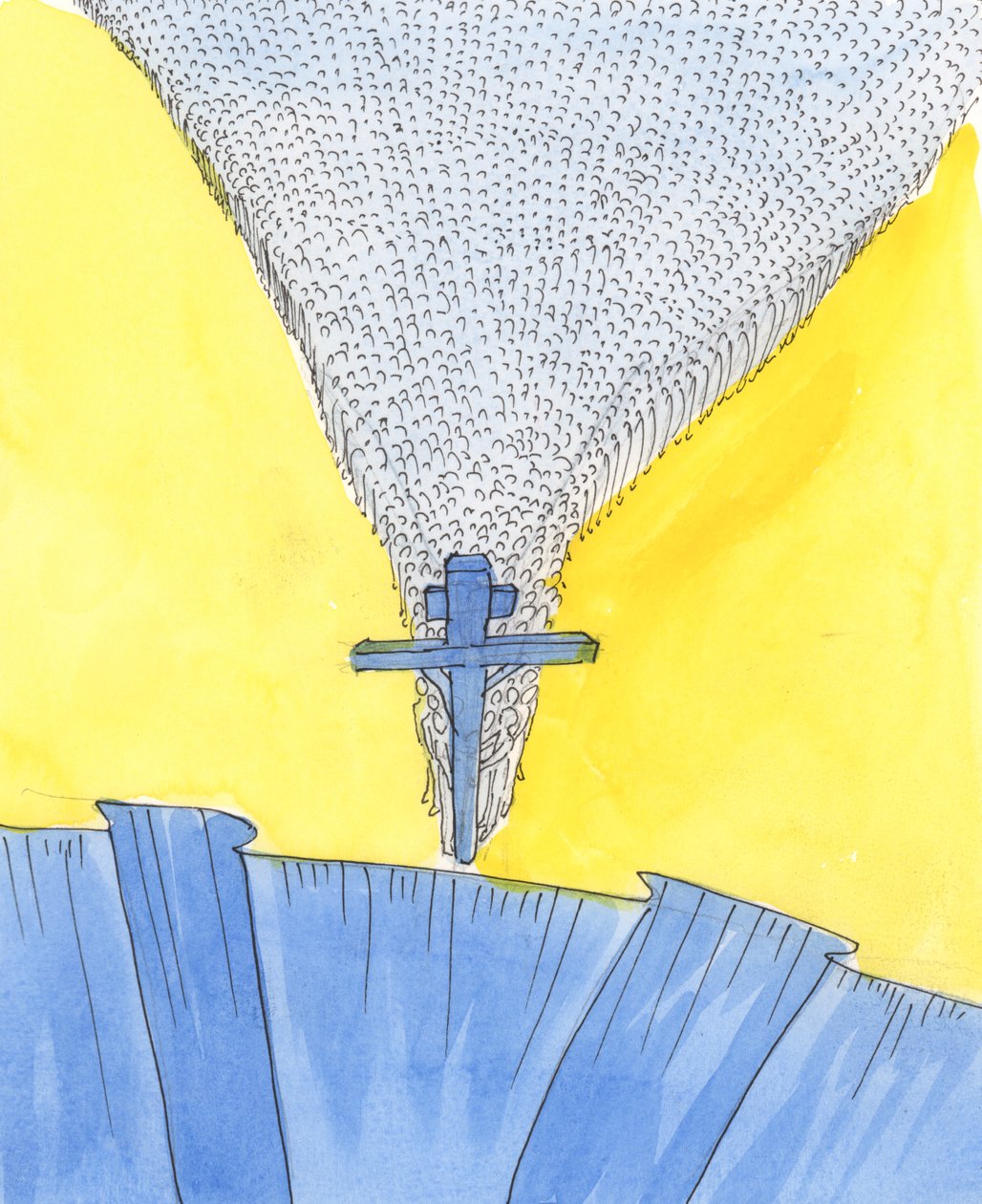 Rab bana dik bir yokuşun dibindeki Haçı gösterdi, 2004 (kağıt üzerinde w/c) by Elizabeth Wang