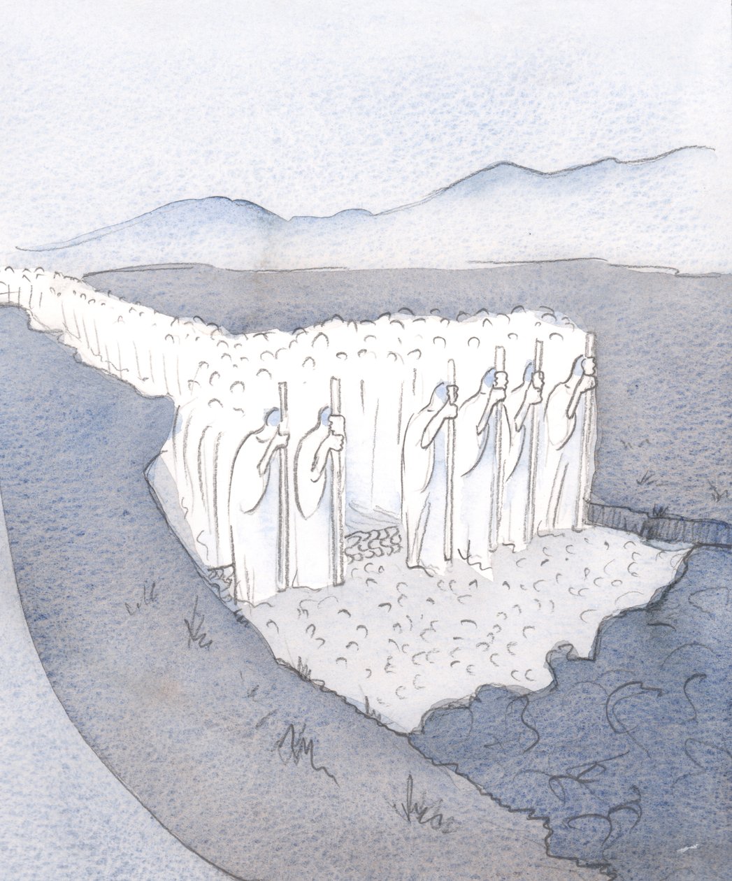 Gelenek sağlam bir yoldur; işaretleme ve inşa etmede birleşmiş müminler ordusu tarafından engebeli zeminde yapılmıştır., 2001 (kağıt üzerinde w/c) by Elizabeth Wang