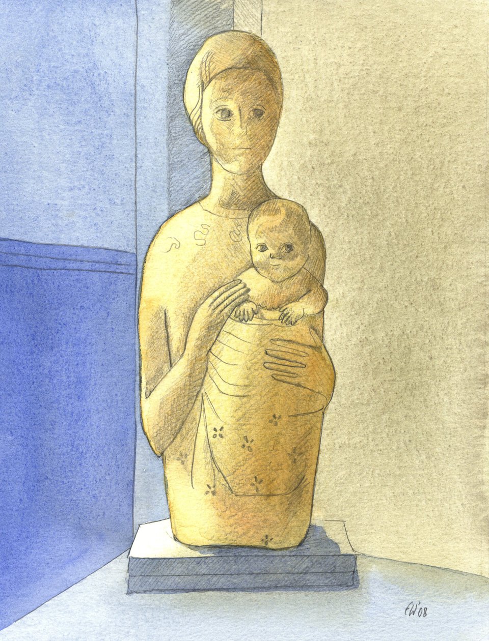 Bakire ve Çocuk, 2001 (kağıt üzerinde w/c) by Elizabeth Wang