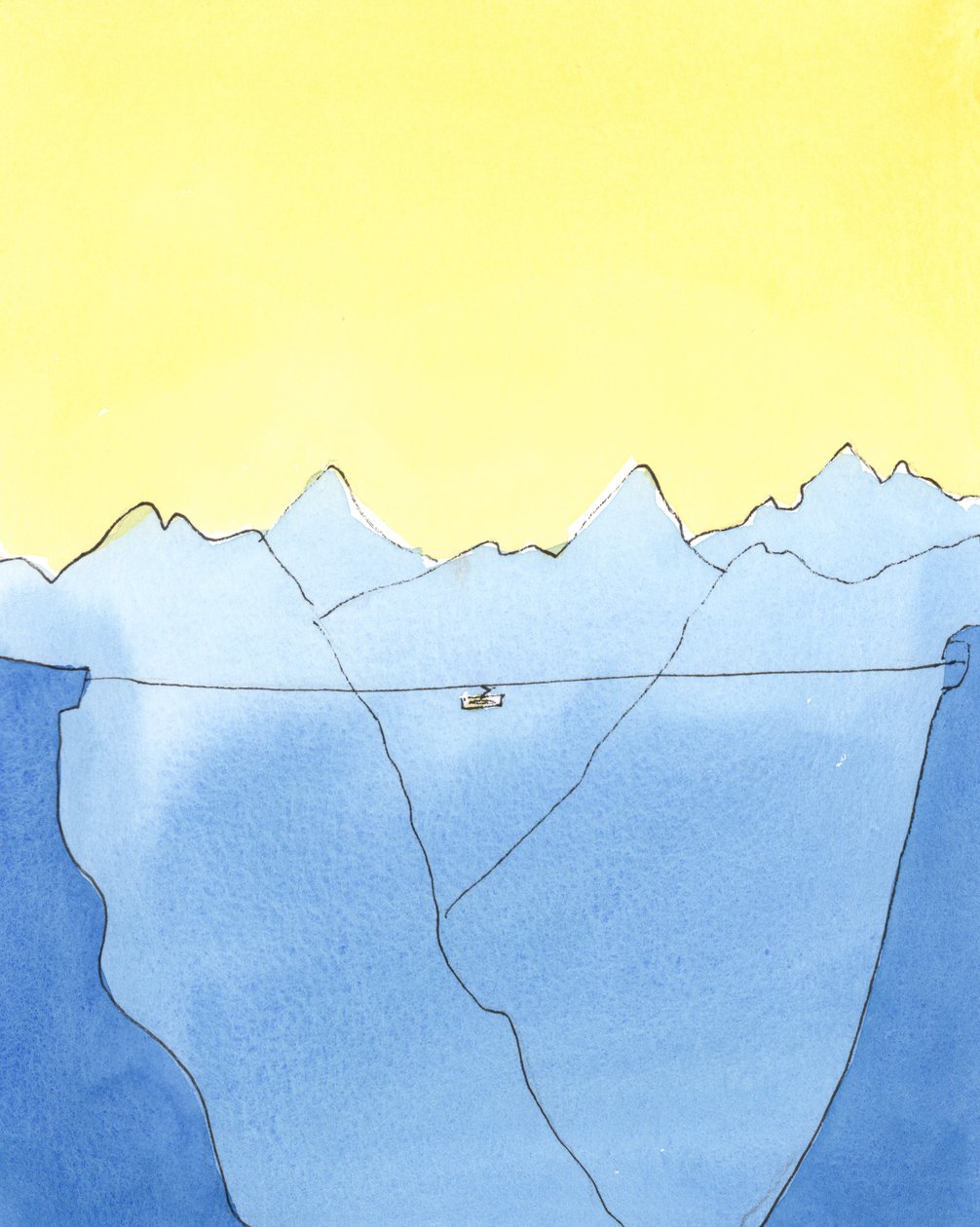 Yaşamdan ölüme yolculuk, iki dağ arasındaki teleferikte olmak gibidir, 2004 (kağıt üzerinde w/c) by Elizabeth Wang