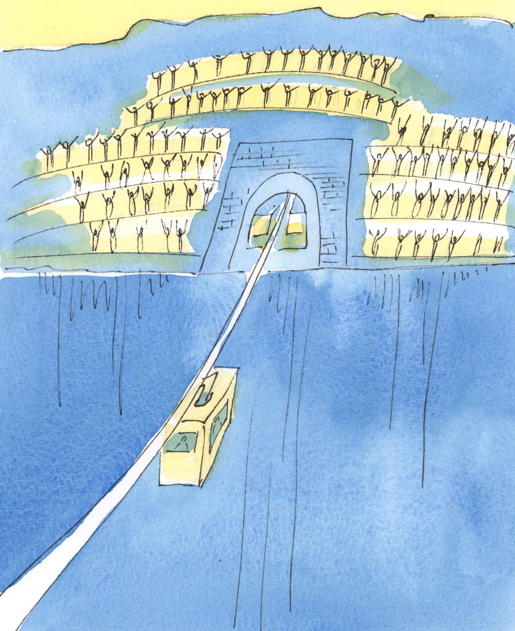 Yaşamdan ölüme yolculuk, iki dağ arasındaki teleferikte olmak gibidir, 2004 (kağıt üzerinde w/c) by Elizabeth Wang