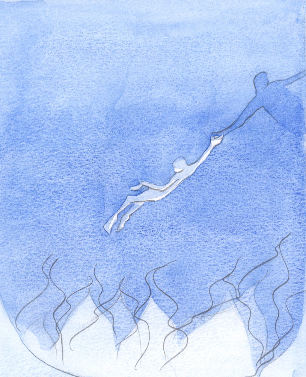 Ölmek için dua ederken sevgiyle "elini uzatan", birini cehennemin eşiğinden bile kurtarabilir, 2001 (kağıt üzerinde w/c) by Elizabeth Wang