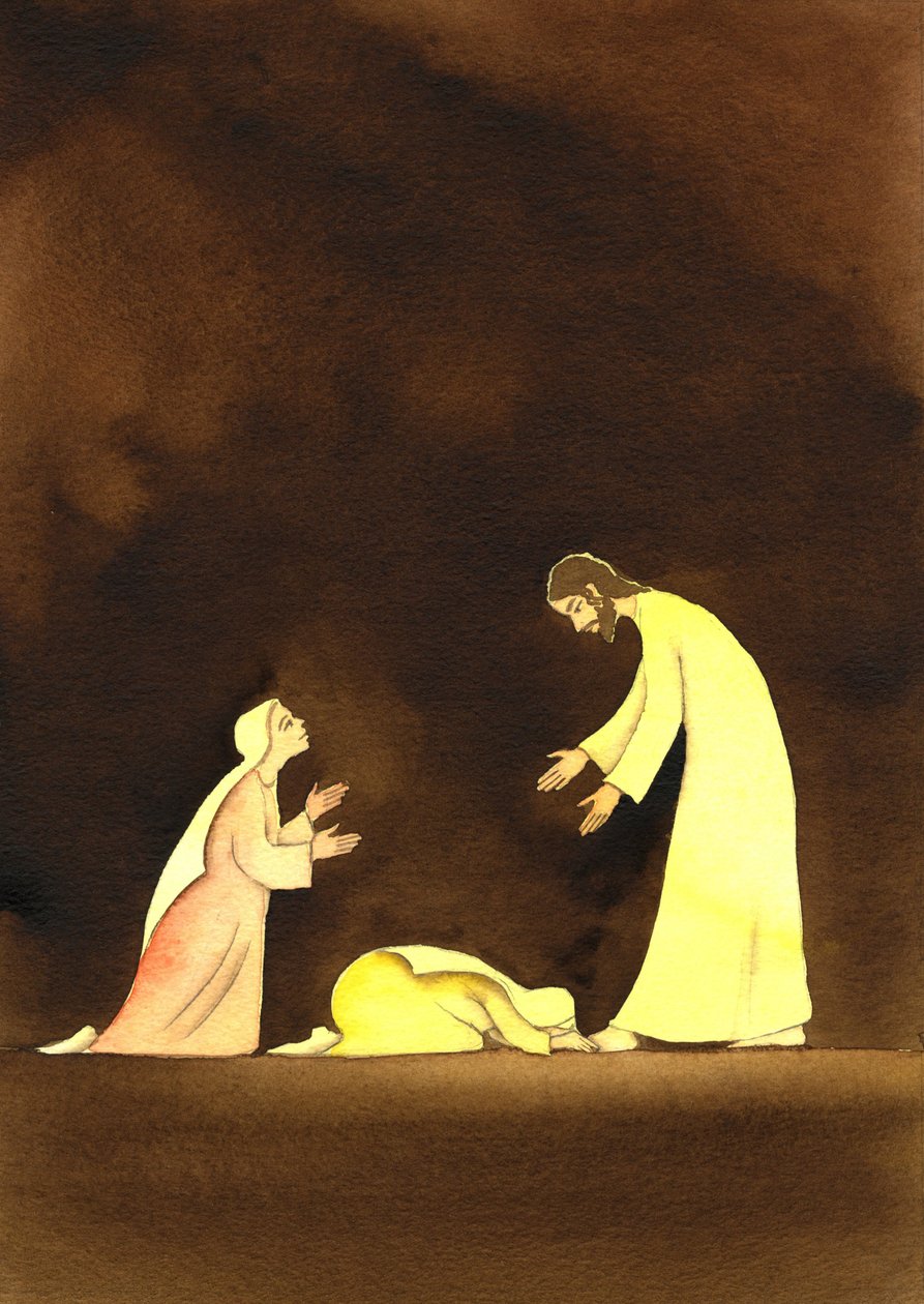 İki Marys with the Risen Christ, 2001 (kağıt üzerinde w/c) by Elizabeth Wang