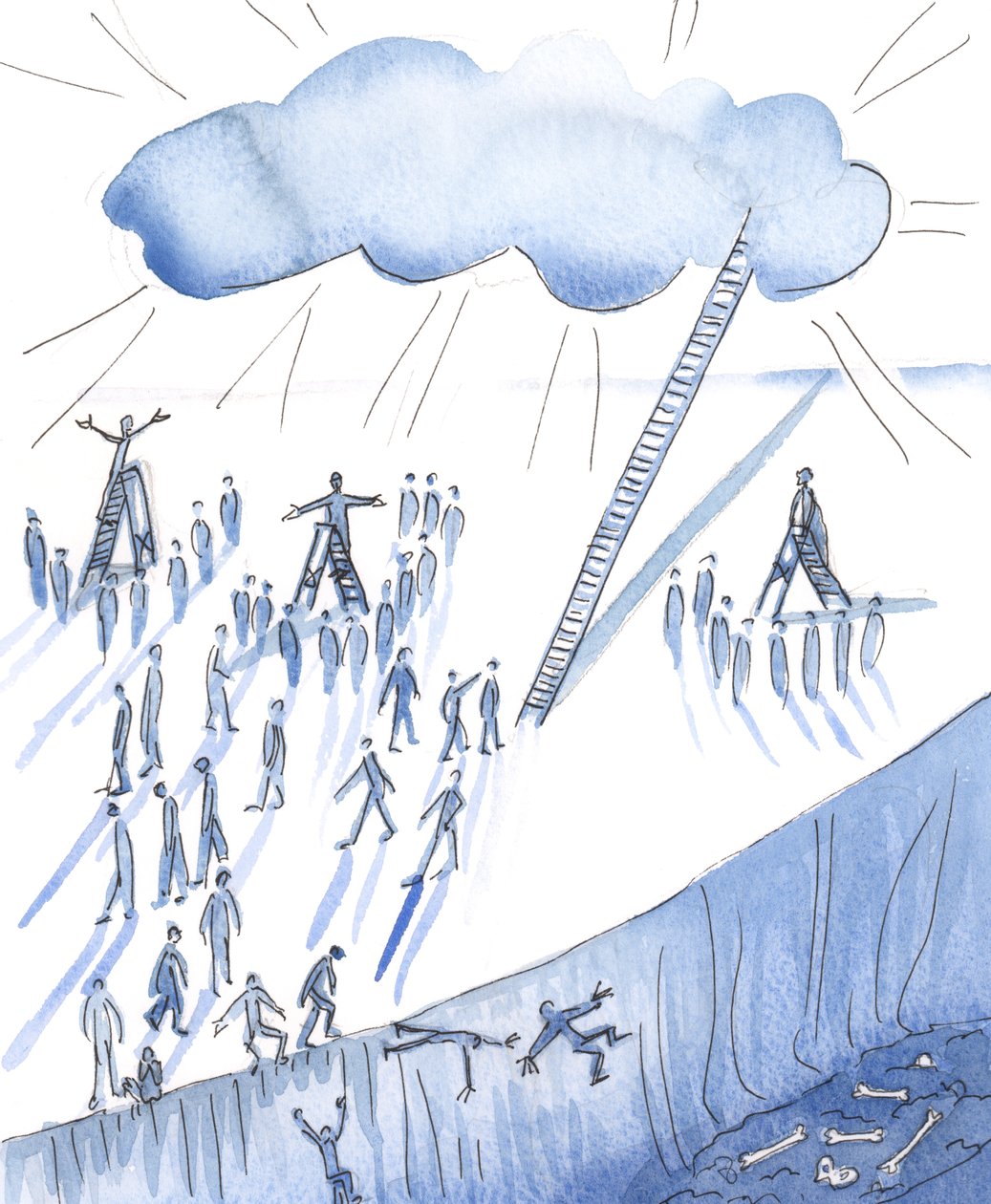 Kalabalığa Tanrı hakkında çok farklı fikirler sunan çok sayıda iyi niyetli insan var, 2004 (kağıt üzerinde w/c) by Elizabeth Wang