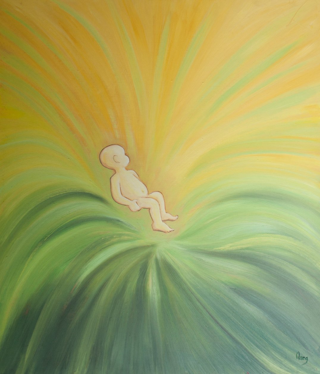 Vaftiz yoluyla İlahi Hayat bir çocuğun kalbine dökülür ve başkalarına yayılır, 2001 (gemide yağ) by Elizabeth Wang