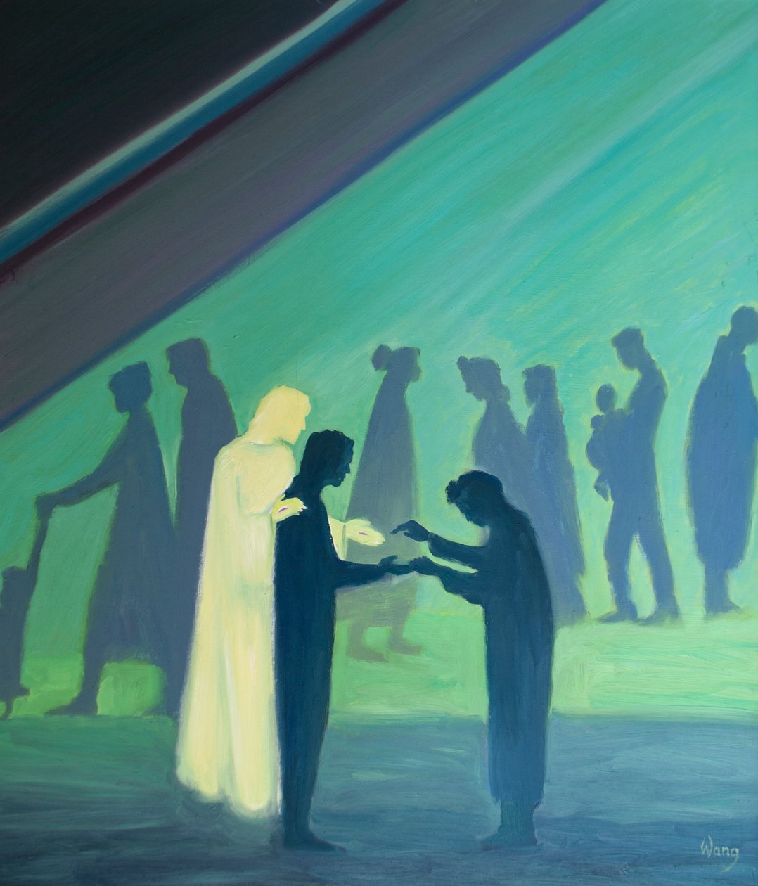 En küçük sözlerimiz ve eylemlerimizle Mesih sevgisini diğer insanlara gösterir, 2000 (gemide petrol) by Elizabeth Wang