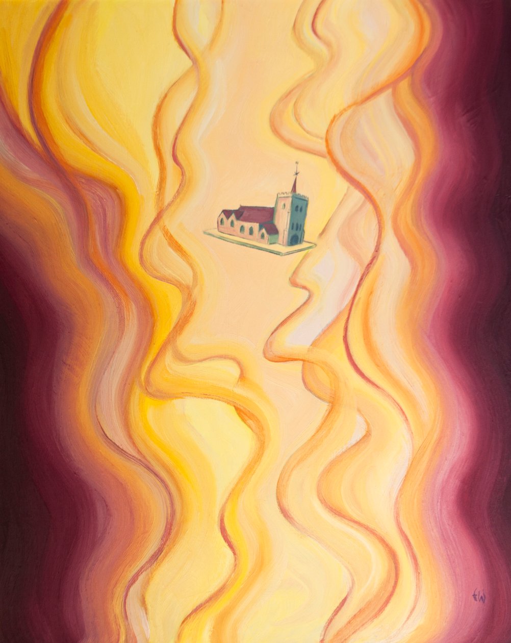 Kilise ve kutsal törenleri aracılığıyla Cennet için hazır hale getirilene kadar güvenlik ve sığınak buluyoruz, 2002 (gemide petrol) by Elizabeth Wang