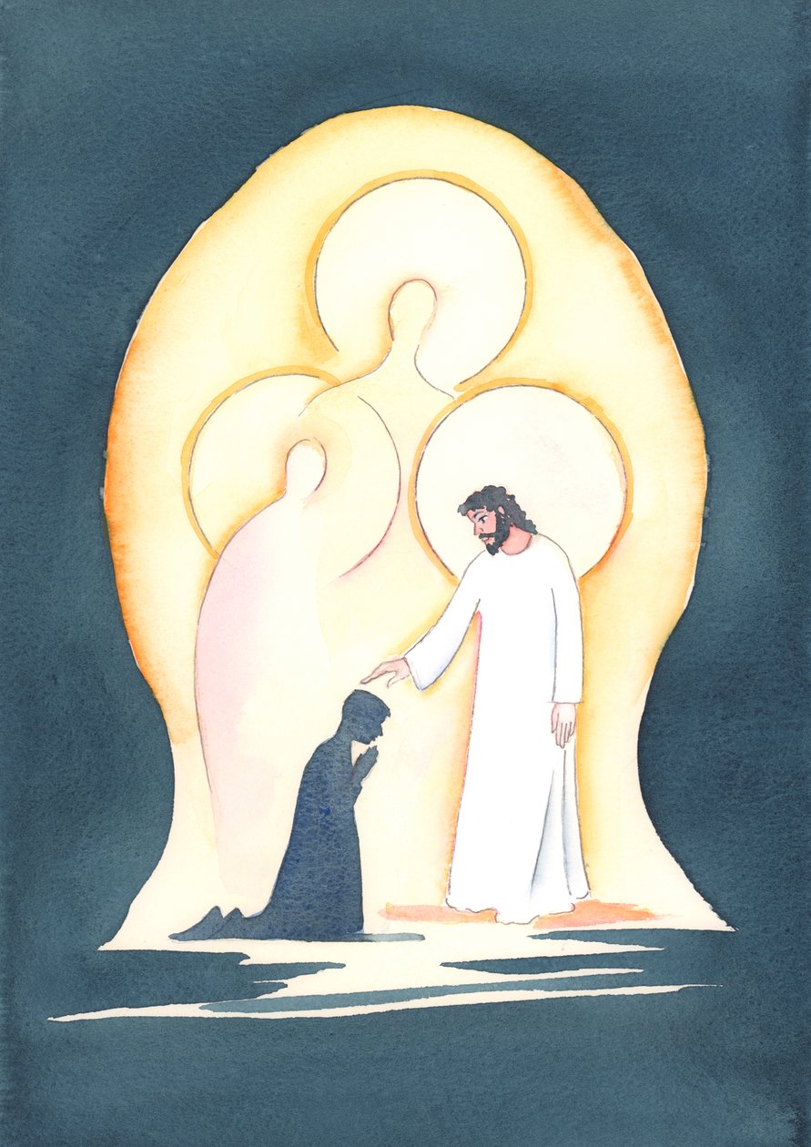 2000 (kağıt üzerinde w/c) bir lütuf halinde yaşadığımızda, ruhumuzdaki Üç İlahi Kişiyi sever ve taparız. by Elizabeth Wang