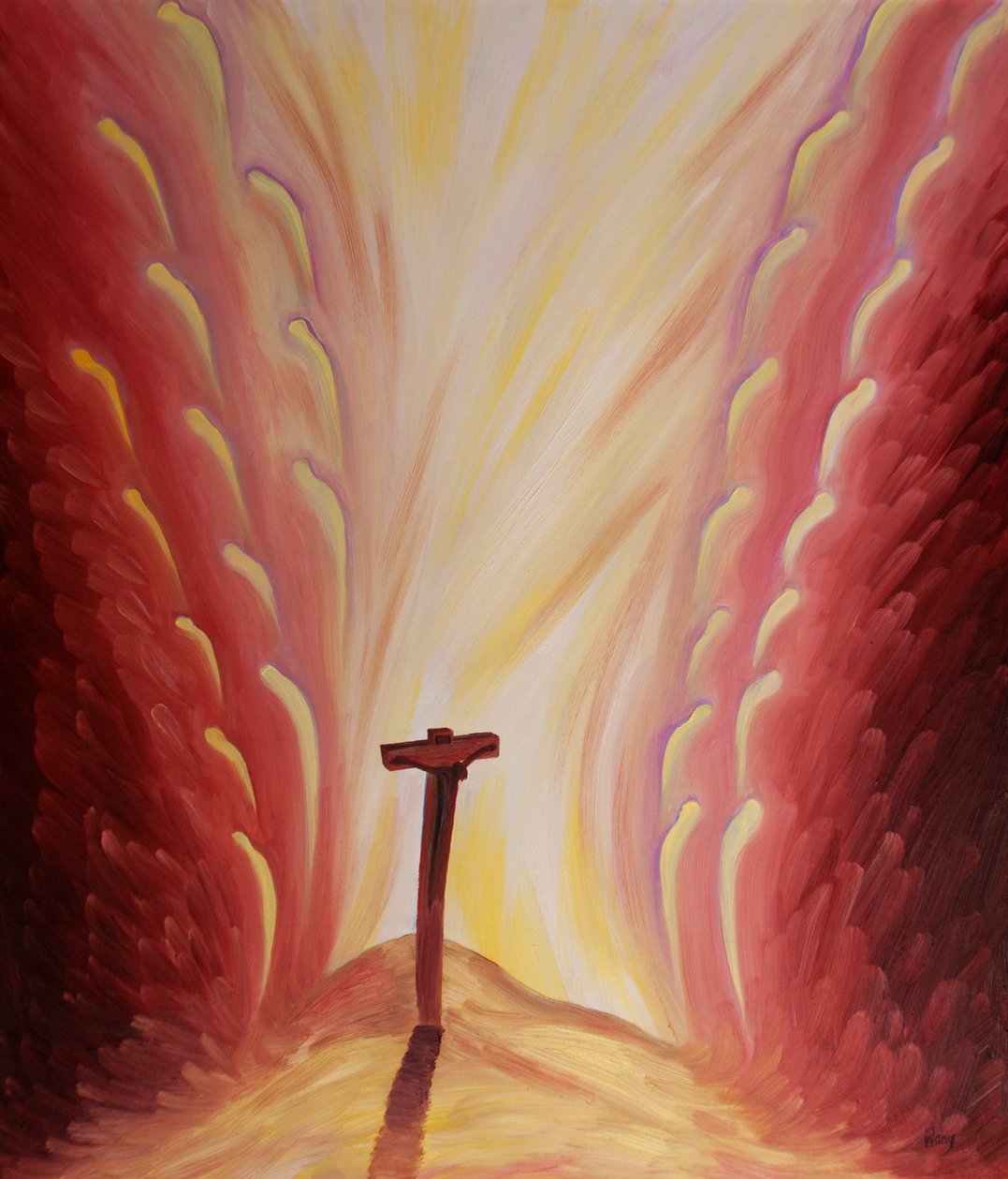 Mesih bizim için öldüğünde, günahlarımızı almak için, melekler yüzlerini korku içinde sakladılar, 2001 (gemideki petrol) by Elizabeth Wang