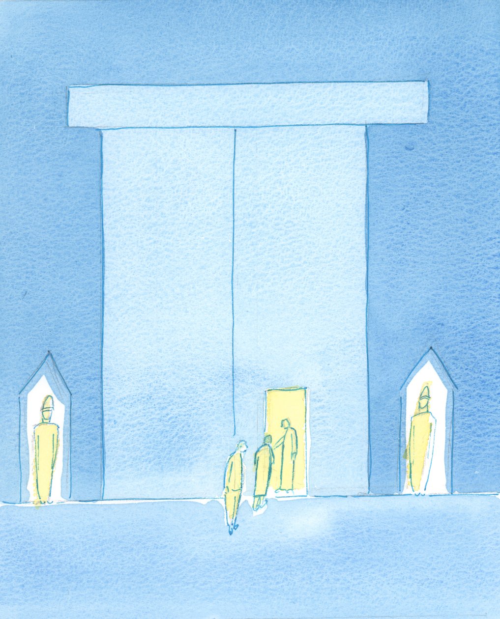 Dua ettiğimizde Cennetteki Kralımızın sarayına yaklaşırız, 2003 (kağıt üzerinde w/c) by Elizabeth Wang