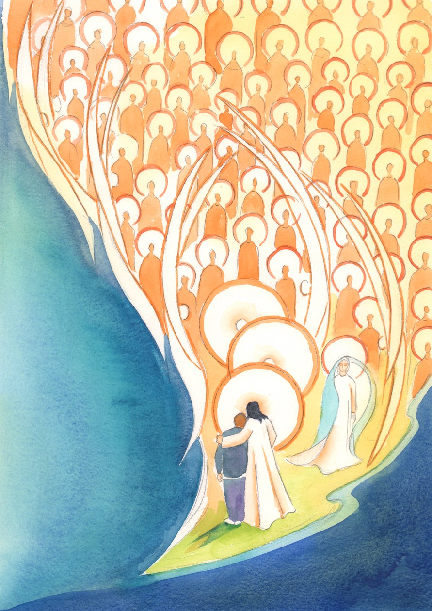 Ne zaman İsa adına dua etsek, karanlıkta veya yalnızlıkta bile, tüm Cennet şirketinin hayatını paylaşırız, 2004 (kağıt üzerinde w/c) by Elizabeth Wang