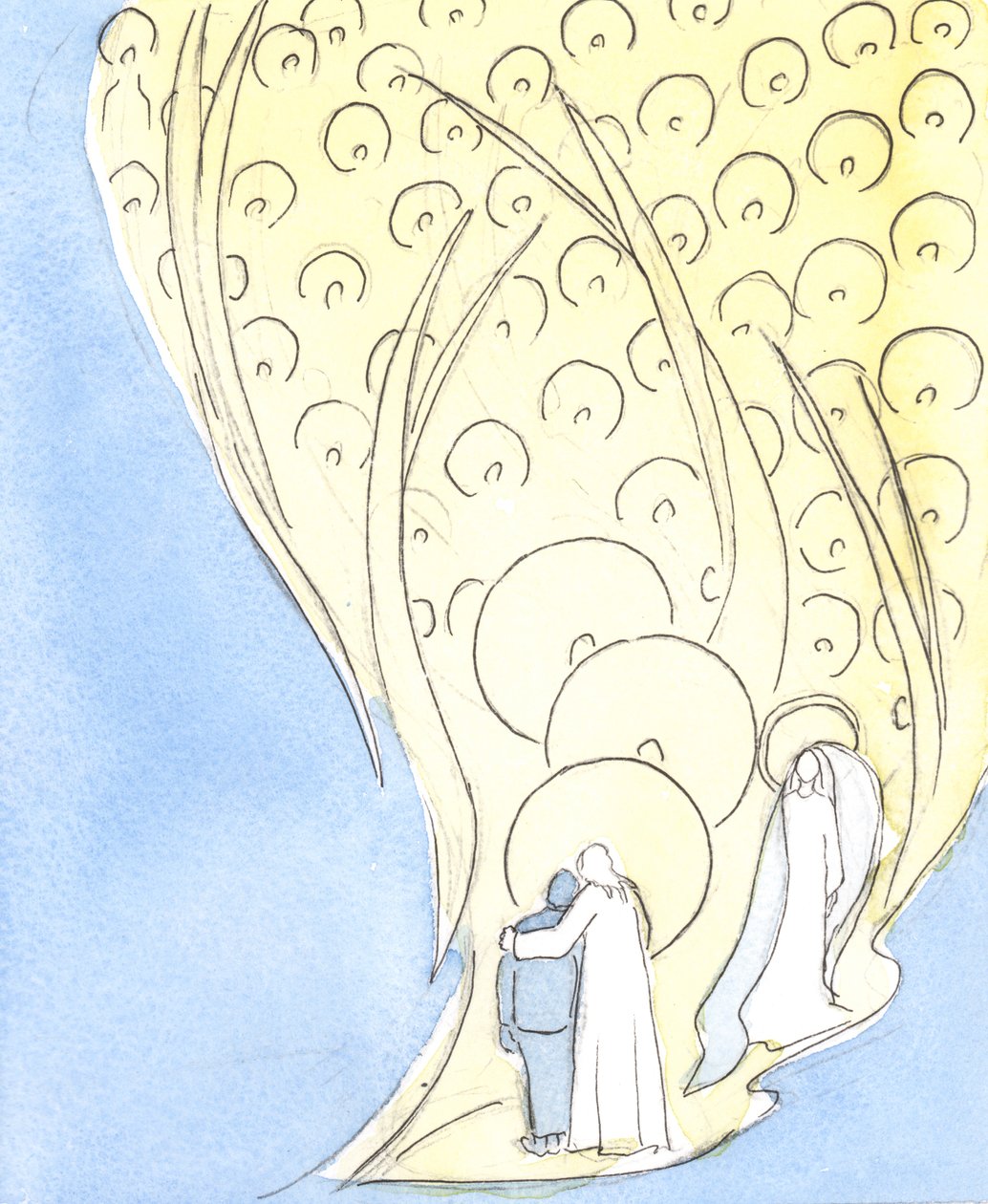 Ne zaman İsa adına dua etsek, karanlıkta veya yalnızlıkta bile, tüm Cennet şirketinin hayatını paylaşırız, 2004 (kağıt üzerinde w/c) by Elizabeth Wang