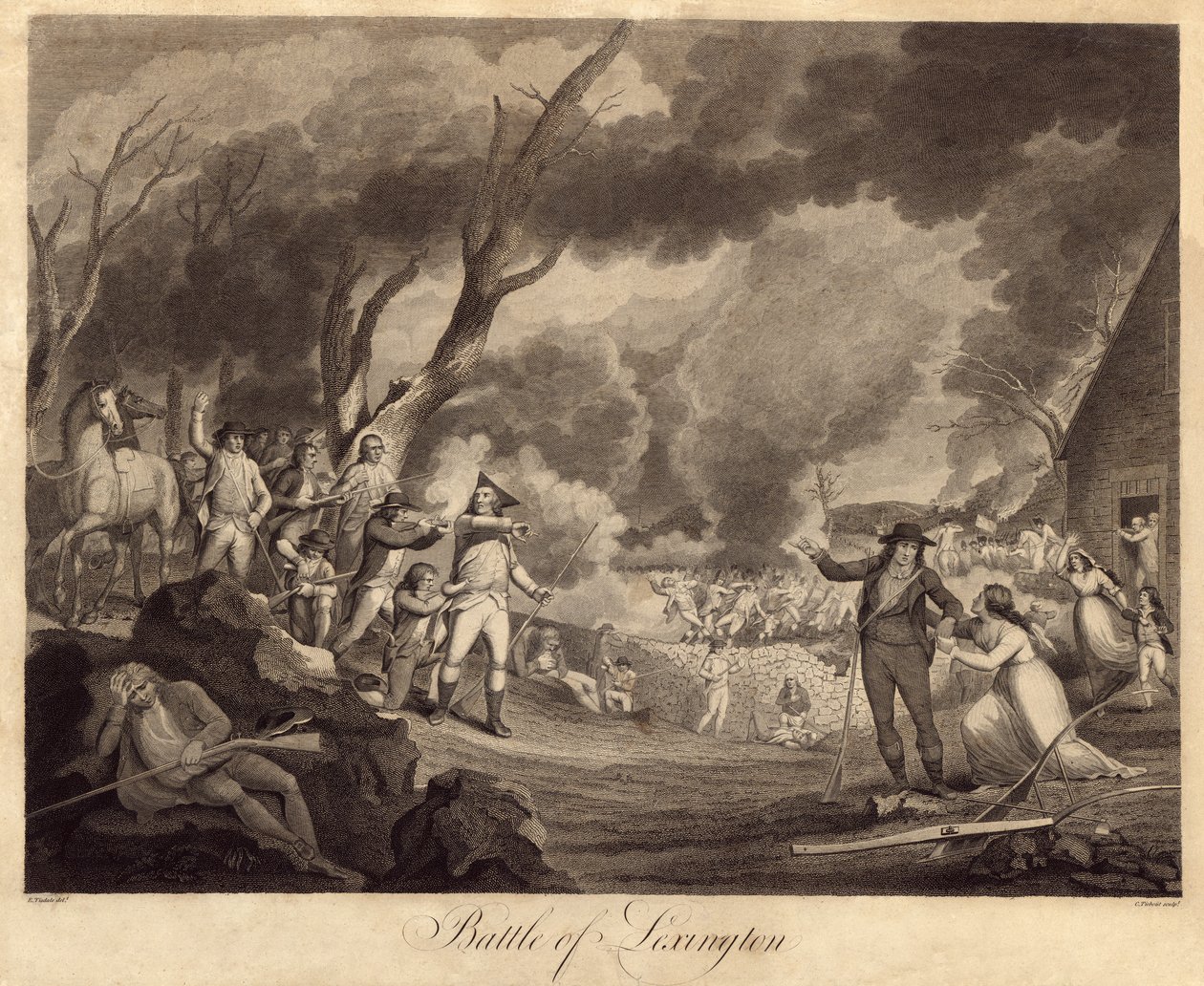 Lexington Savaşı, Cornelius Tiebout (1768-1835) tarafından kazınmış by Elkanah Tisdale