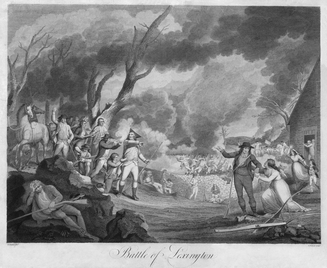 Lexington Savaşı, Cornelius Tiebout (1768-1835) tarafından oyulmuş (gravür) by Elkanah (after) Tisdale
