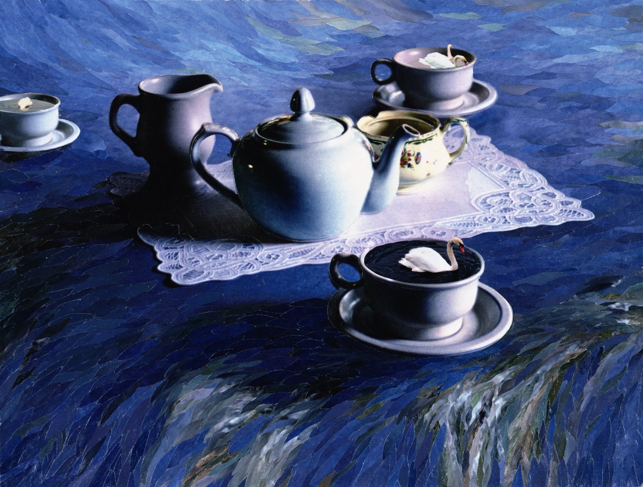 Gordy ile Çay Saati, 1998 (kağıt mozaik kolaj) by Ellen Golla