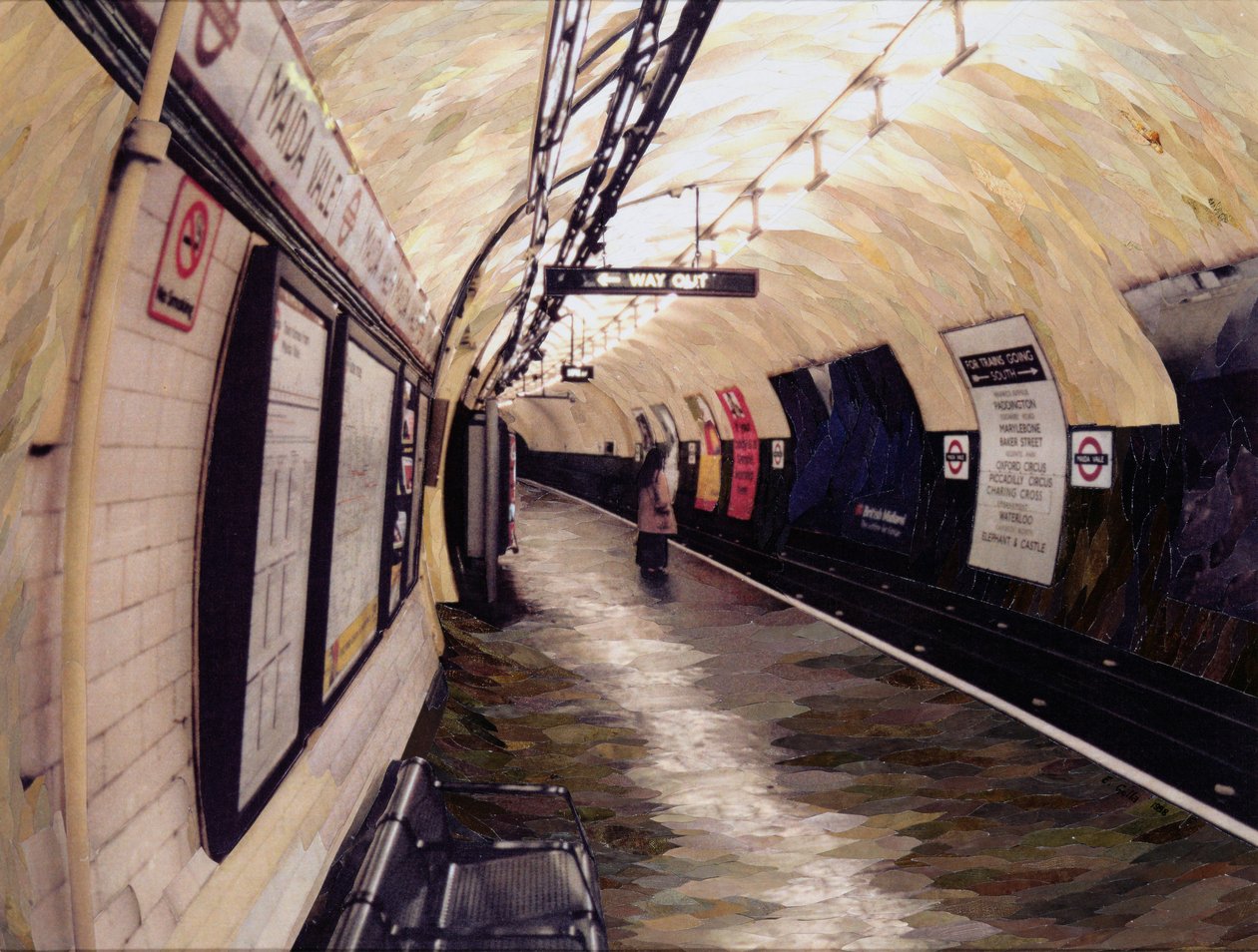 Güneye Giden Treni Beklerken, 1998 (kağıt mozaik kolaj) by Ellen Golla