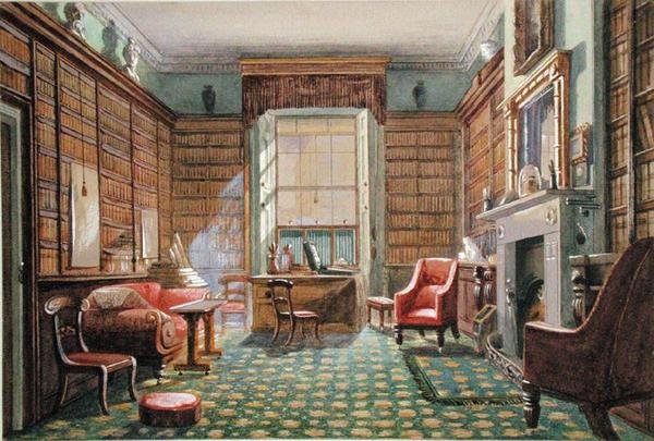 The Consulting Rooms, No.2 Rodney Street, Liverpool, 1830 dolayları (kağıt üzerine suluboya) by Ellen Bickerstaffe