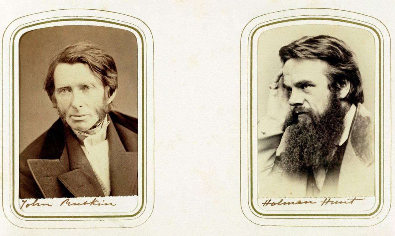 John Ruskin, İngiliz sanatçı, şair ve eleştirmen ve William Holman Hunt, İngiliz sanatçı, 1865 by Elliott and Fry