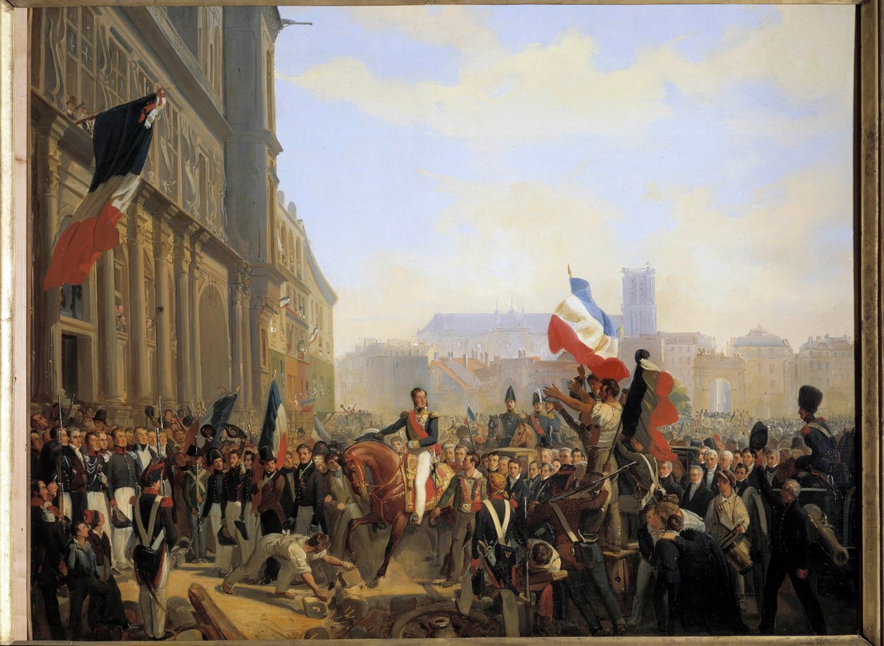 1830 Temmuz Devrimi: Louis Philippe, Orleans Dükü (Fransa Kralı Louis Philippe 1er oldu) (1773-1850), Krallığın Korgenerali 31 Temmuz Paris Belediye Binasına geldi by Eloi Firmin Feron