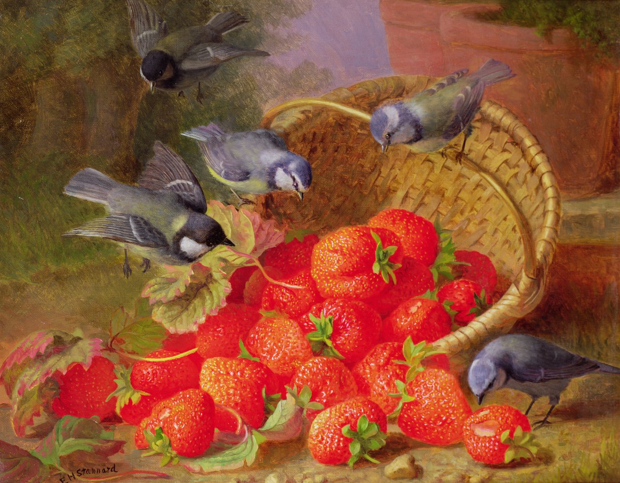Çilek ve Bluetits ile Natürmort by Eloise Harriet Stannard