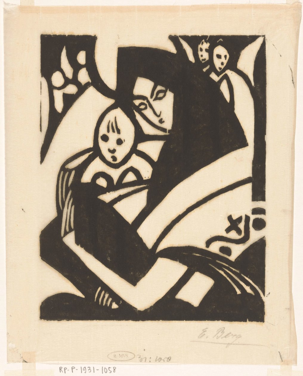 Madonna yanağına karşı çocukla Çocuklu anne by Else Berg (signed by artist)