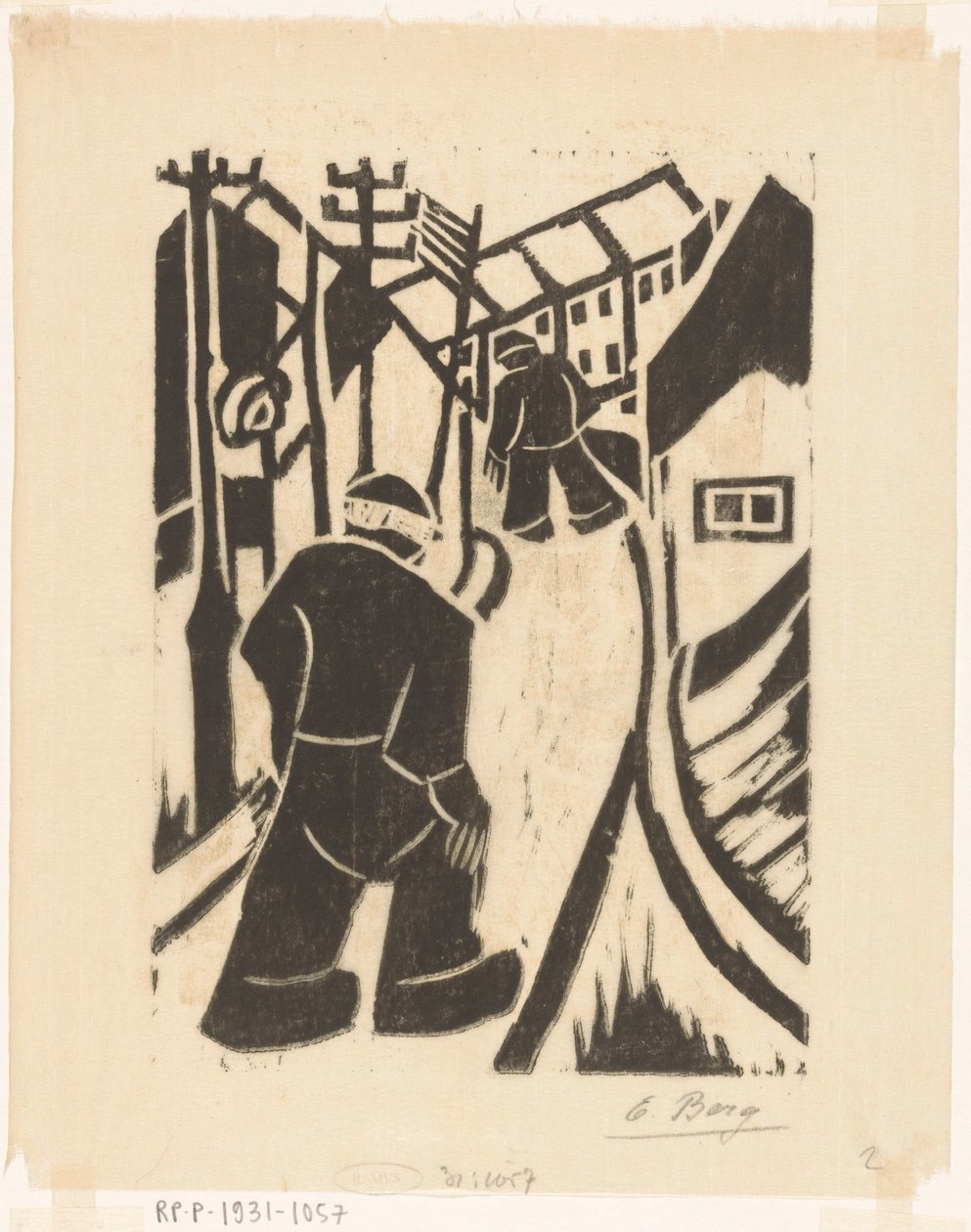 Köy sokağındaki iki figür by Else Berg (signed by artist)