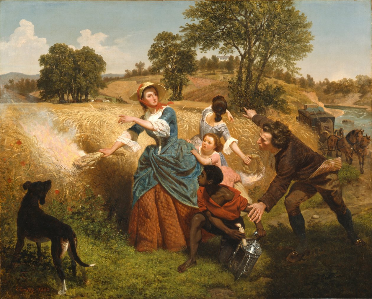 Bayan Schuyler, İngilizlerin Yaklaşımıyla Buğday Tarlalarını Yakıyor by Emanuel Gottlieb Leutze
