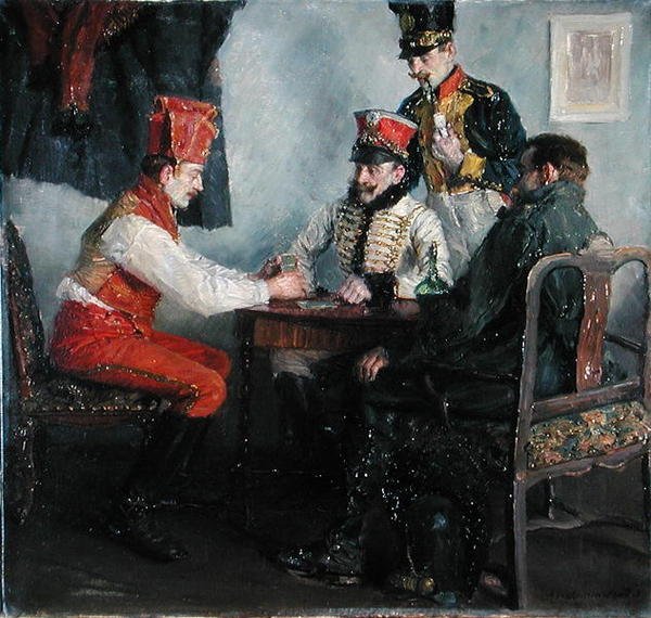 Kart Masasında (tuval üzerine yağlı boya) by Emanuel Bachrach Baree