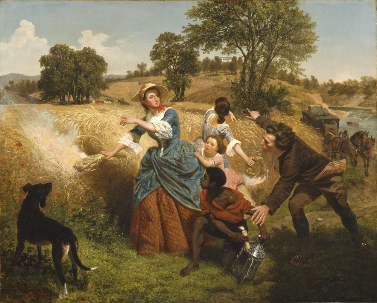 Bayan Schuyler, İngilizlerin Yaklaşımıyla Buğday Tarlalarını Yakıyor by Emanuel Gottlieb Leutze