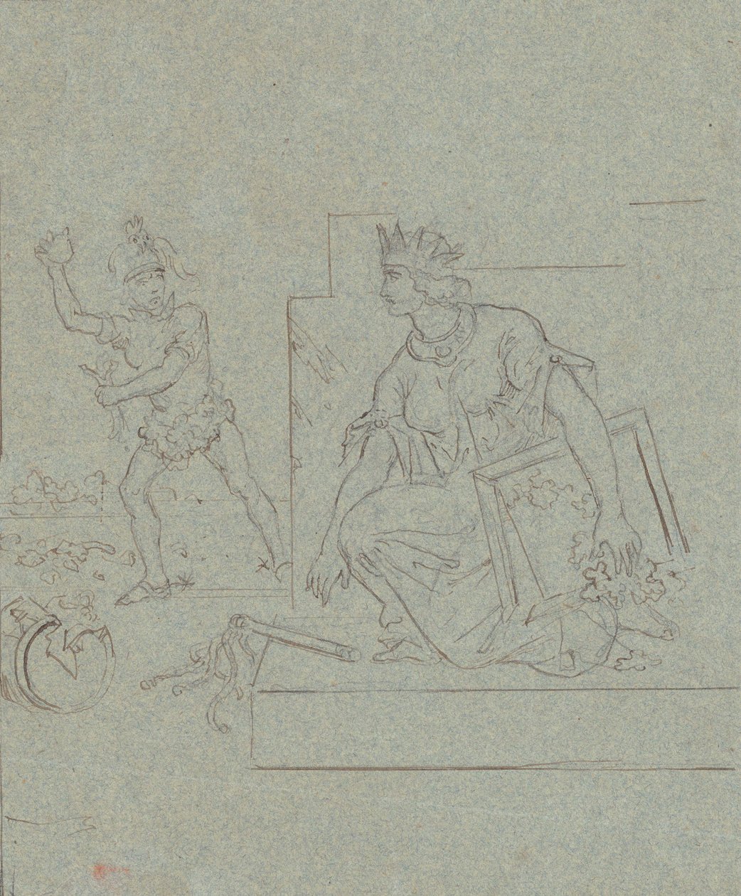Amerikan İç Savaşı Üzerine Siyasi Karikatür, c.1860 (gri kağıt üzerine kalem, mürekkep ve grafit by Emanuel Gottlieb Leutze
