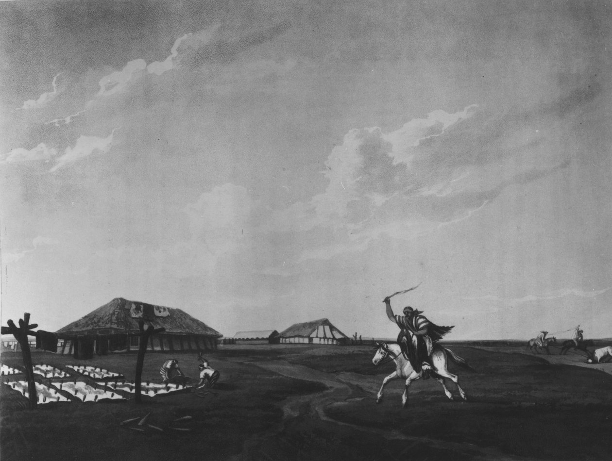 Maile ve Sutherland tarafından oyulmuş, San Pedro Nehri üzerindeki Estancia (çiftlik), 1820 (litho) (bw fotoğraf) by Emeric Essex Vidal