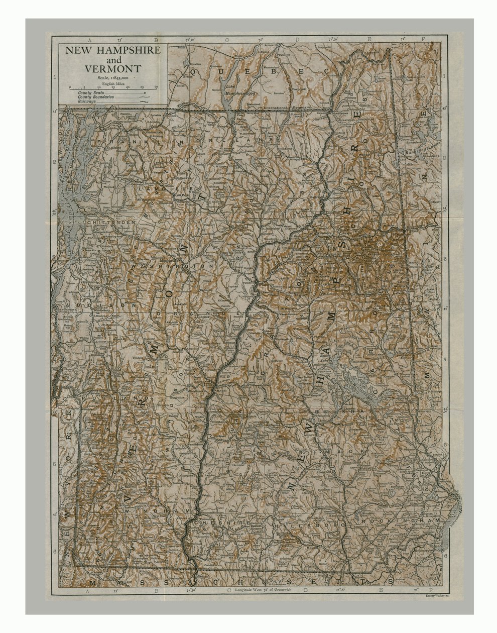 New Hampshire ve Vermont Haritası, ABD, c1900