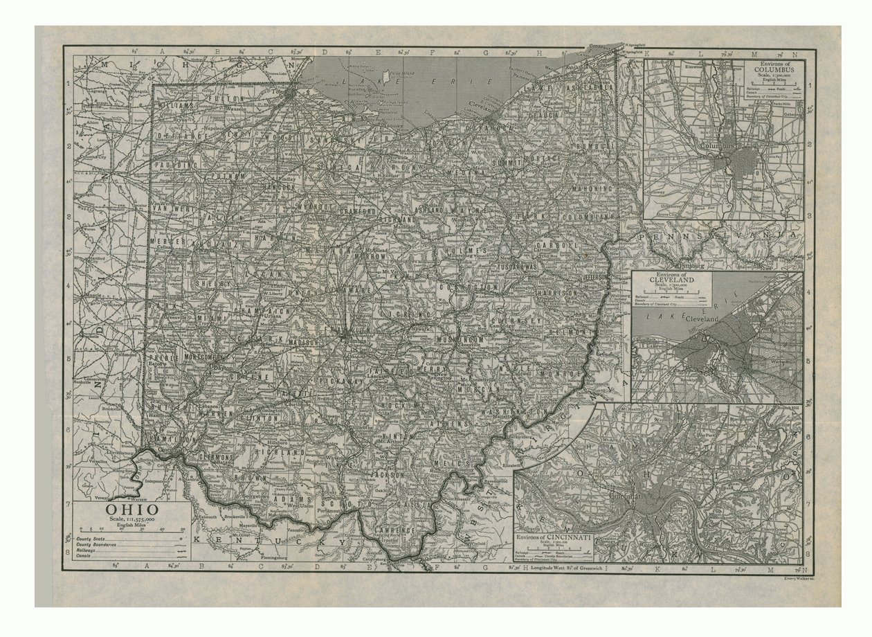 Ohio haritası, ABD, c1910s. by Emery Walker