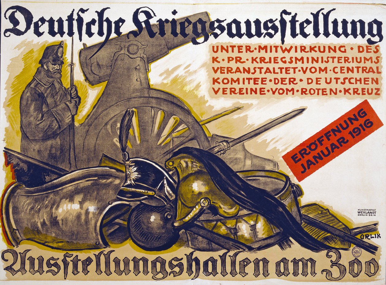 Kızıl Haç Deutsche Kriegsausstellung tarafından desteklenen bir Savaş Sergisinin reklam afişi, Ocak 1916, 1916 by Emil Orlik